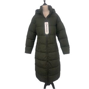 NWT 32 DEGREES Women's Small Long Puffer Coat Hooded Parka Green Lightweight